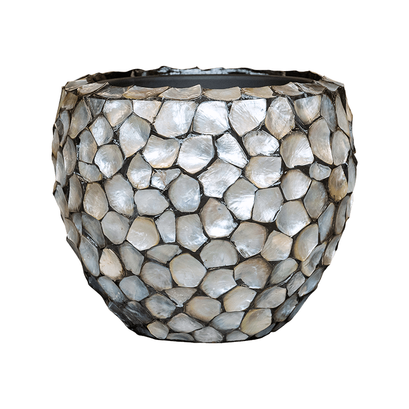 Pot de fleur en nacre bleu