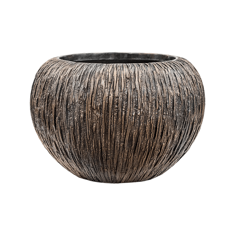 Pot de fleur rond aspect métallique travaillé